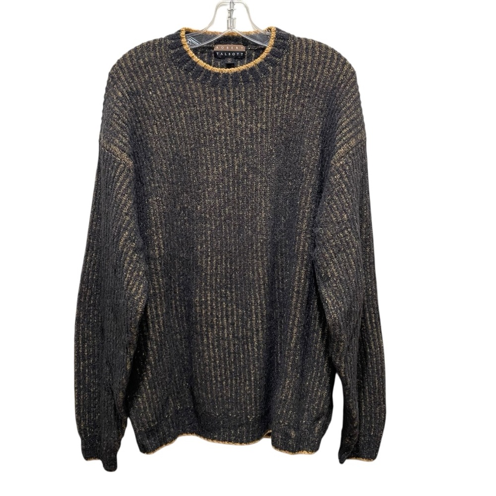 Robert Talbott Sweater Black Mens Size XL Merino Wool Rib Knit Crewneck